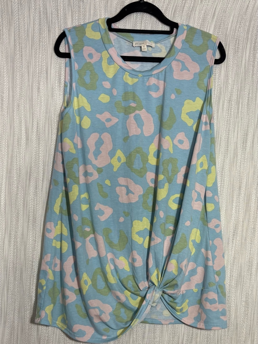 Pastel Blue Leopard-Print Twist-Front Tank Top 100% cotton